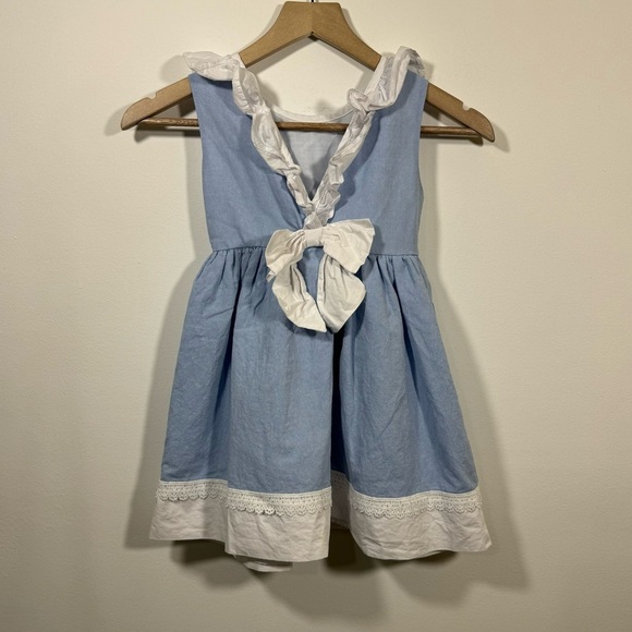 Catherine Malandrino Blue Denim Girls Dress Size 6 V Back with Ruffles & Big Bow - Picture 3 of 6